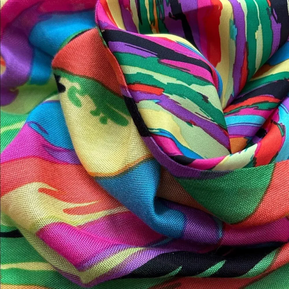 Echo Vibrant Multicolor Abstract Scarf Made With Two Types Of Fabric, Super Fun
